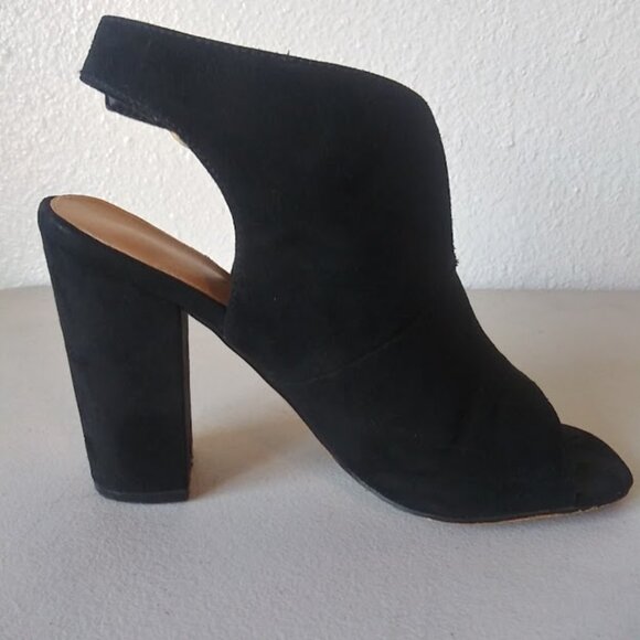 Shoe Dazzle Lucinda women's size 9.5 Black faux suede, open toe high heel shoes - Picture 3 of 16